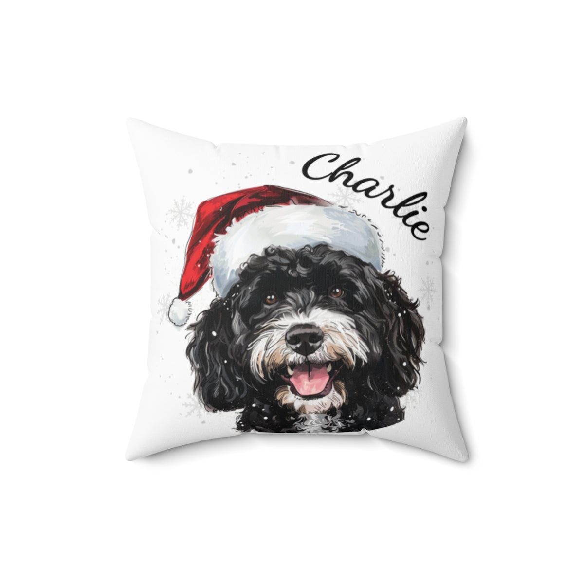 Christmas dog Cushions_Portuguese-Water-1 Personalised Dog Christmas Spun Polyester Square Throw Cushion with Insert