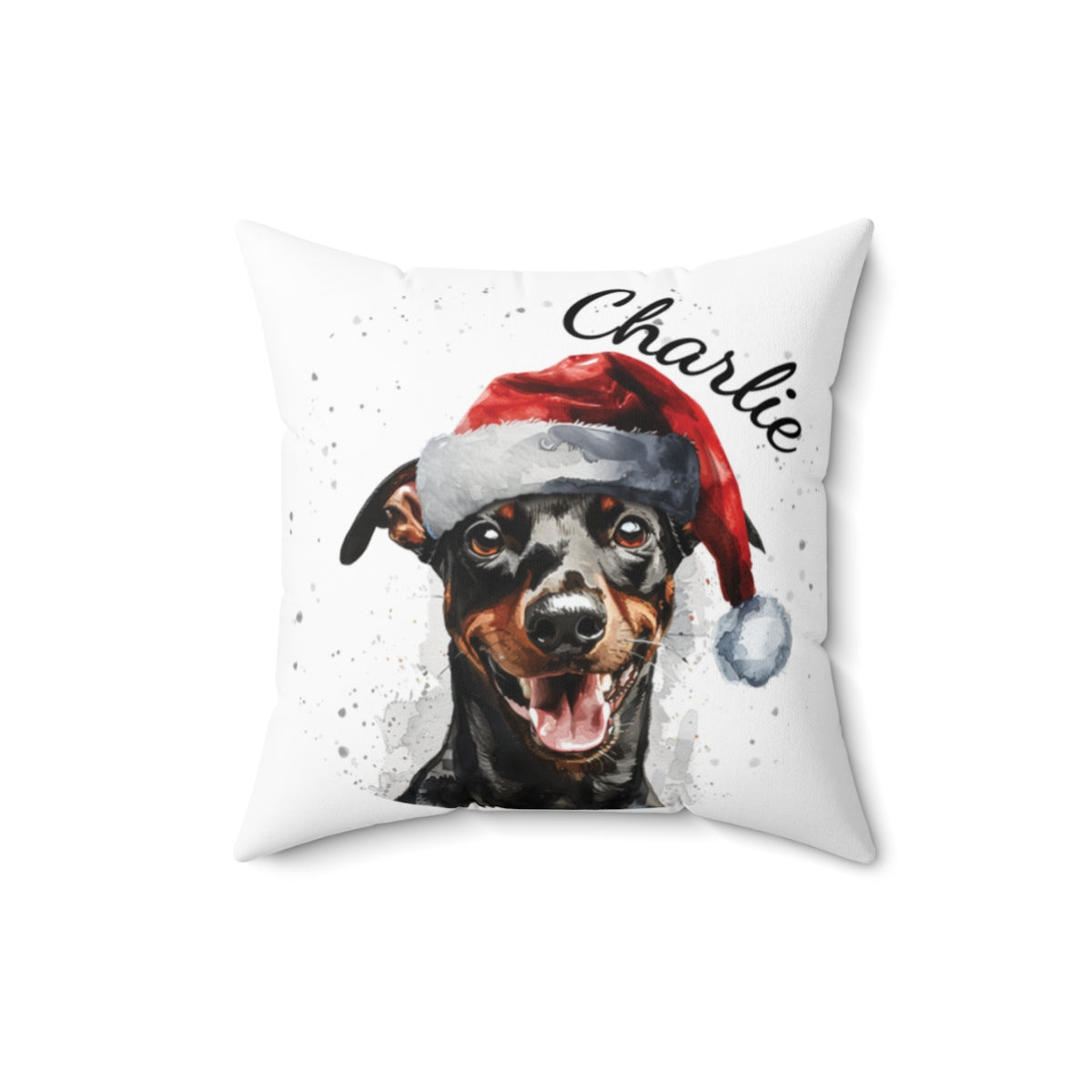 Christmas dog Cushions_German-Pinscher-2 Personalised Dog Christmas Spun Polyester Square Throw Cushion with Insert