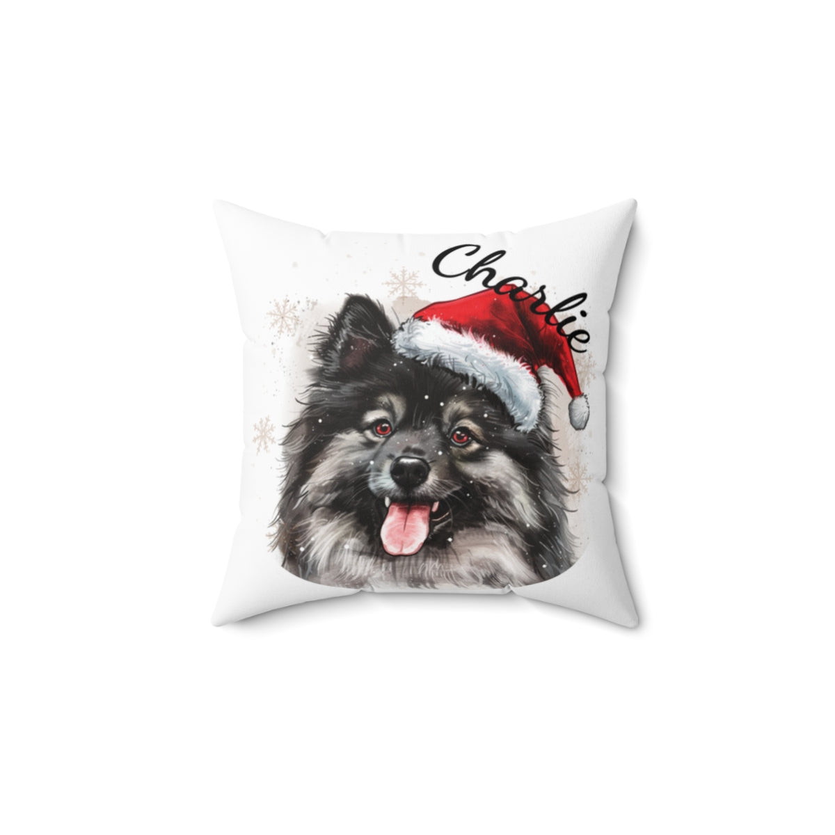 Christmas dog Cushions_Keeshond-2 Personalised Dog Christmas Spun Polyester Square Throw Cushion with Insert