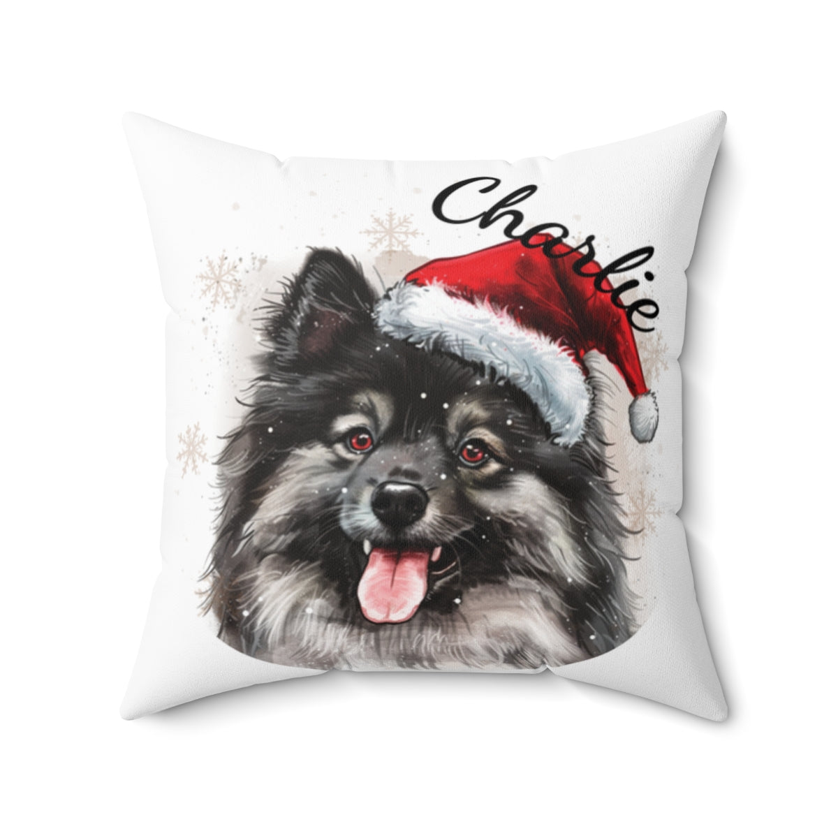 Christmas dog Cushions_Keeshond-2 Personalised Dog Christmas Spun Polyester Square Throw Cushion with Insert