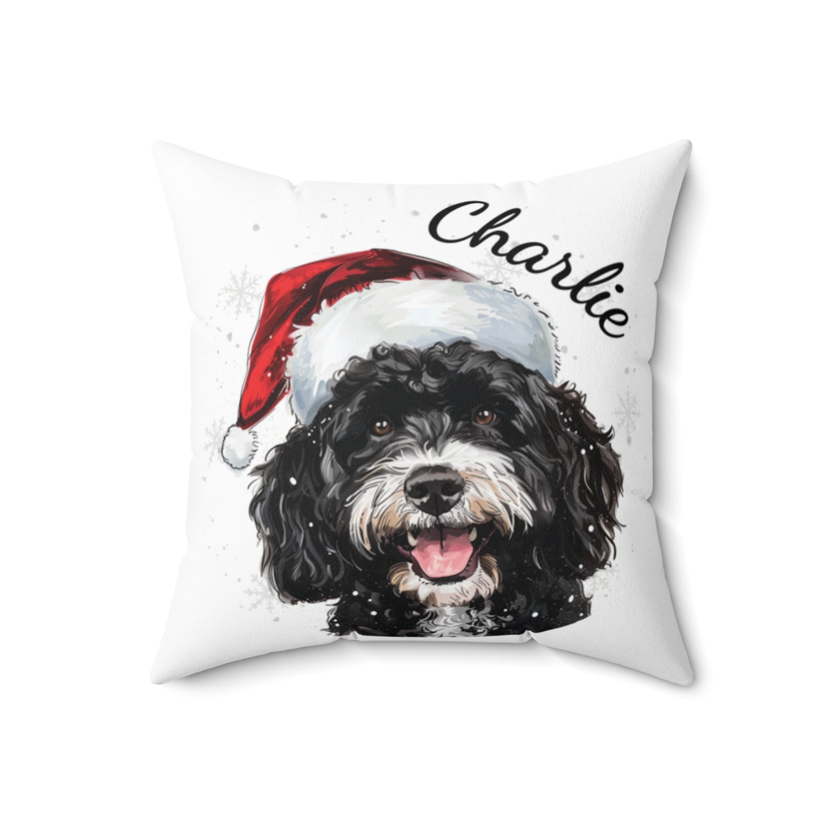 Christmas dog Cushions_Portuguese-Water-1 Personalised Dog Christmas Spun Polyester Square Throw Cushion with Insert