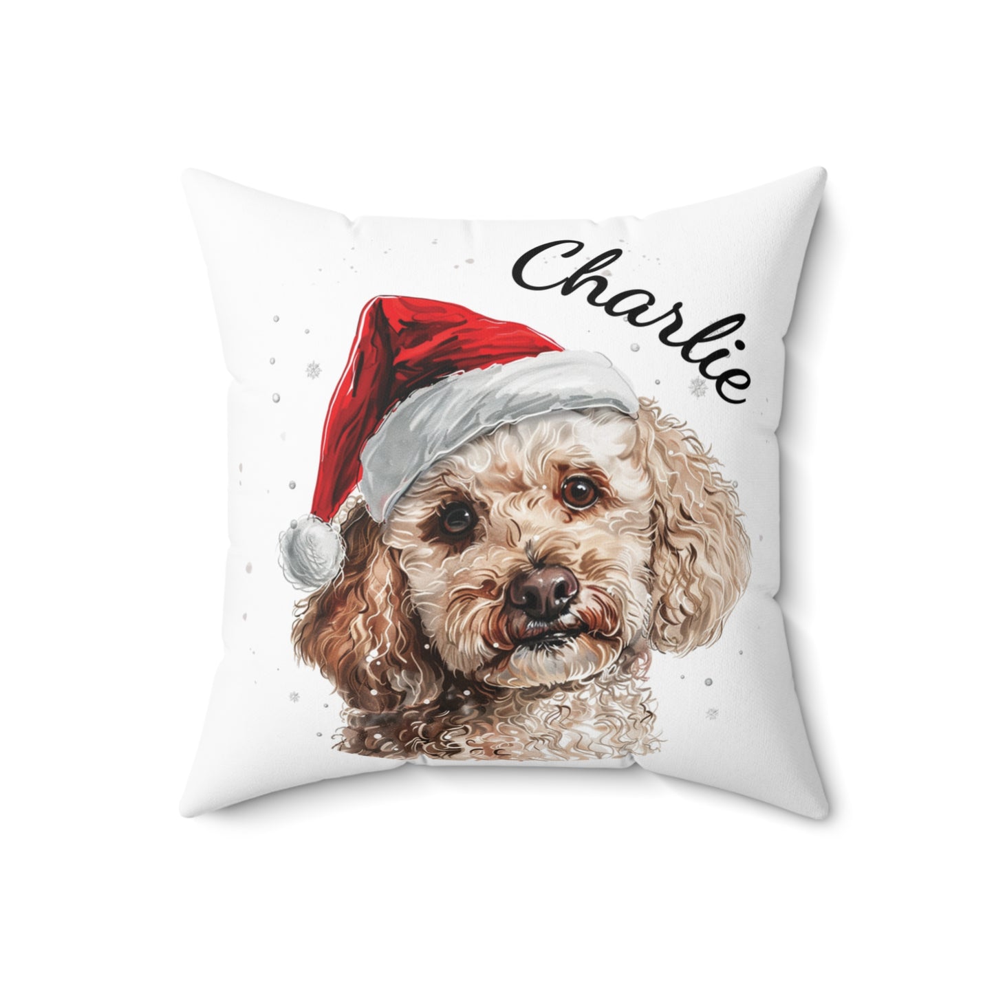 Personalised Dog Christmas Cushion, Poodle Pillow with Santa Hat, Custom Pet Portrait Pillow, Holiday Home Decor