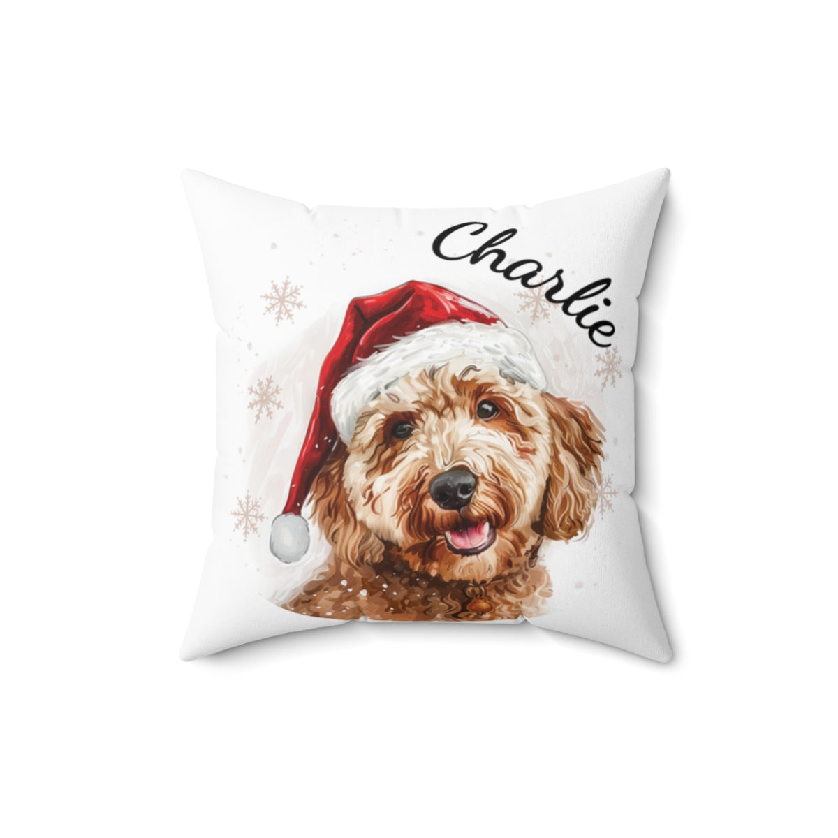 Christmas dog Cushions_Goldendoodle-2 Personalised Dog Christmas Spun Polyester Square Throw Cushion with Insert