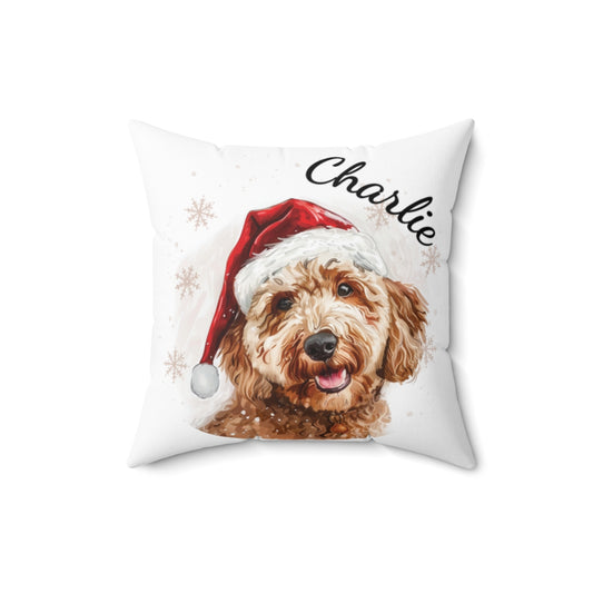 Christmas dog Cushions_Goldendoodle-2 Personalised Dog Christmas Spun Polyester Square Throw Cushion with Insert