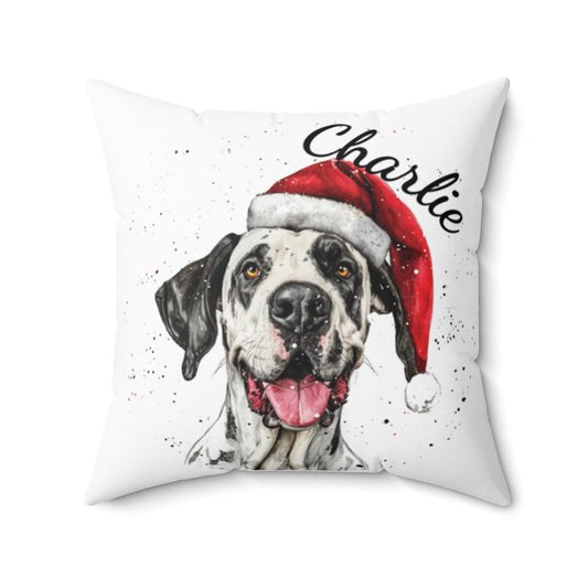 Christmas dog Cushions_Great-Dane-2 Personalised Dog Christmas Spun Polyester Square Throw Cushion with Insert