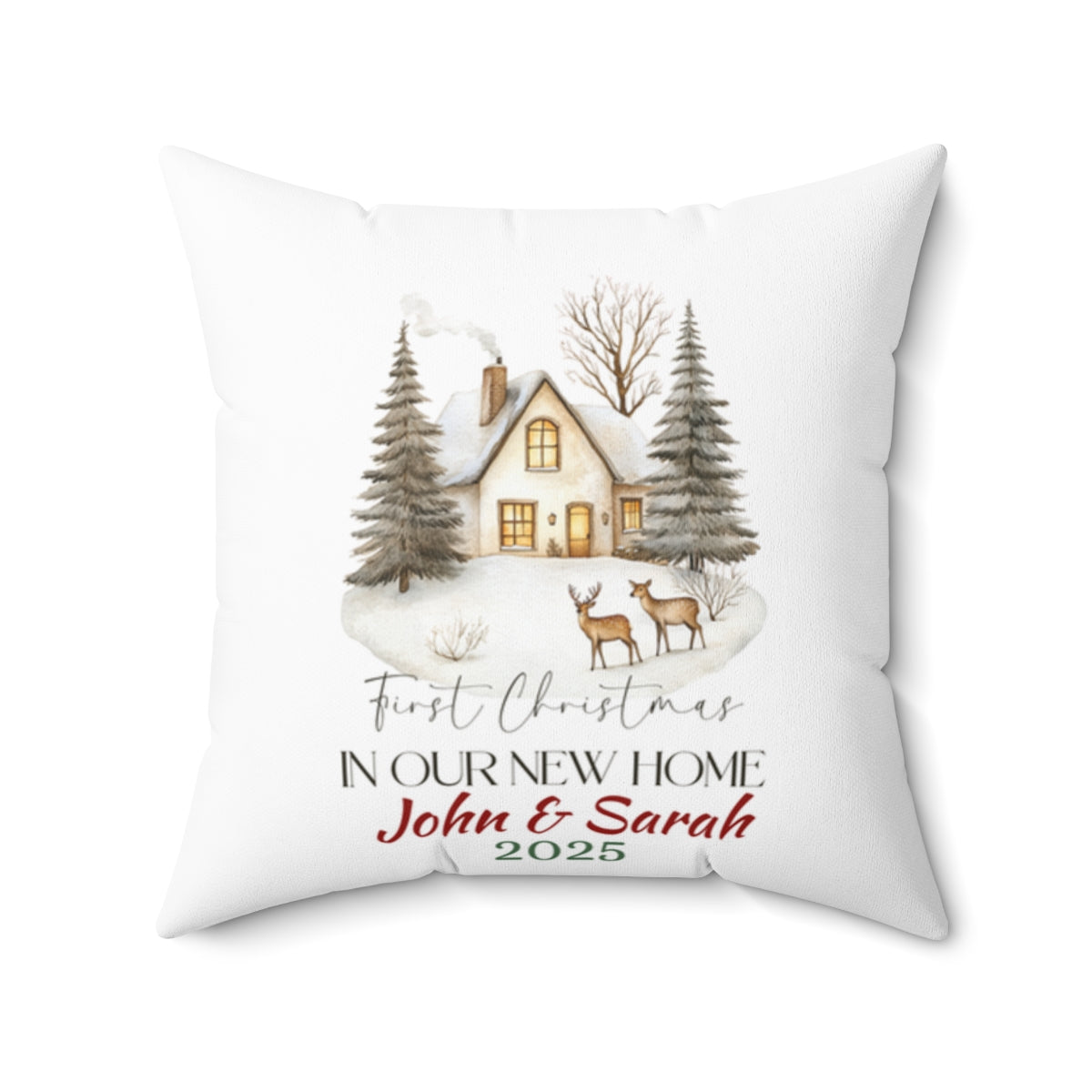 Christmas Home Cushions_14, Our First Christmas in our New home Square Throw Pillow