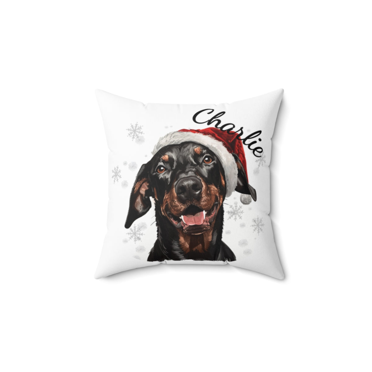 Christmas dog Cushions_Doberman-2 Personalised Dog Christmas Spun Polyester Square Throw Cushion with Insert