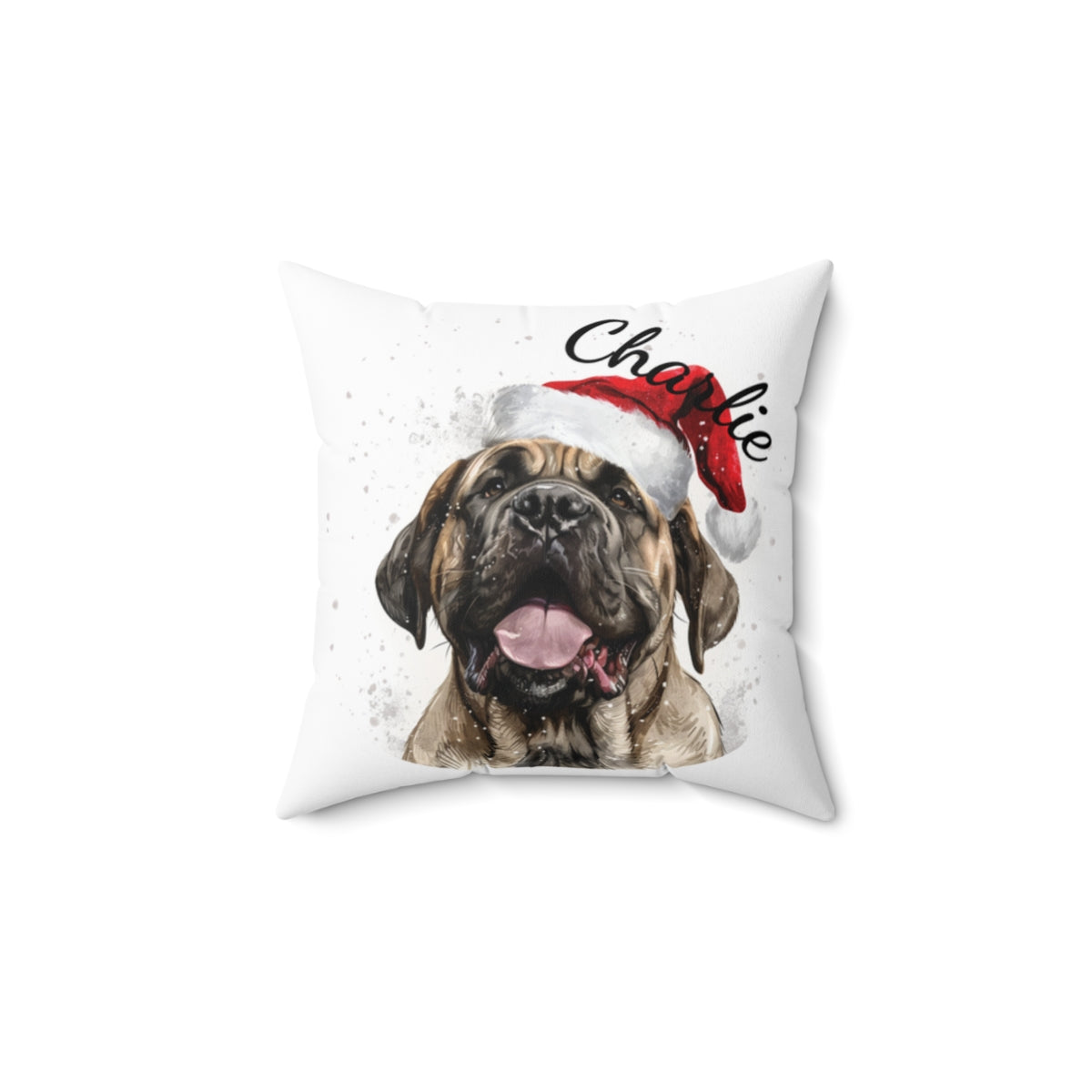 Christmas dog Cushions_English-Mastiff-1 Personalised Dog Christmas Spun Polyester Square Throw Cushion with Insert