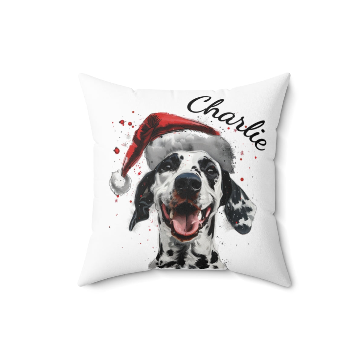 Christmas dog Cushions_Dalmation-2 Personalised Dog Christmas Spun Polyester Square Throw Cushion with Insert