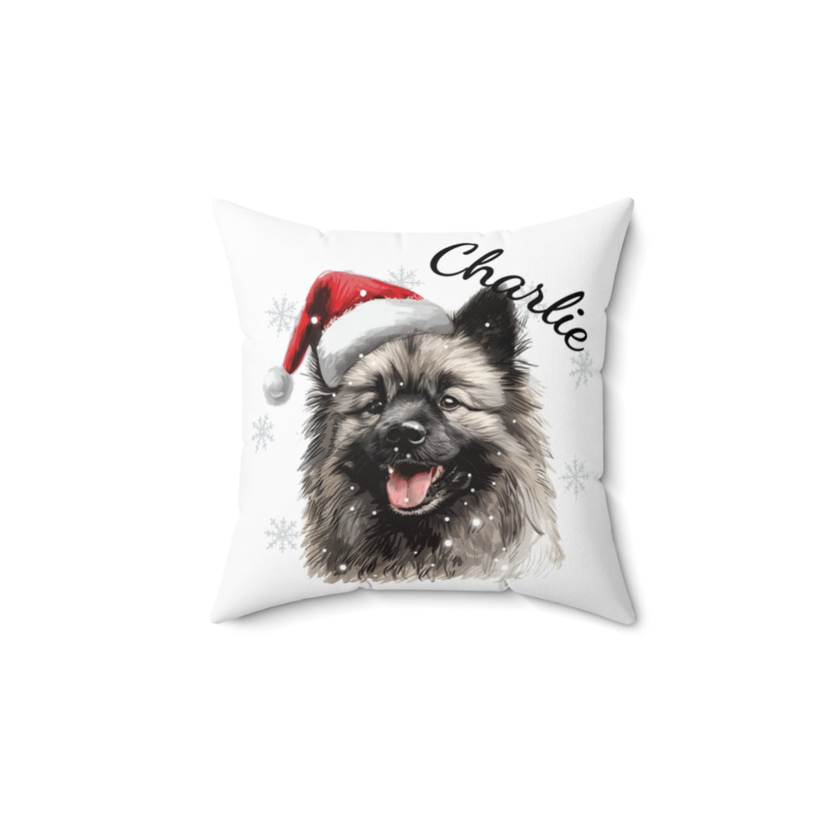Christmas dog Cushions_Keeshond-1 Personalised Dog Christmas Spun Polyester Square Throw Cushion with Insert
