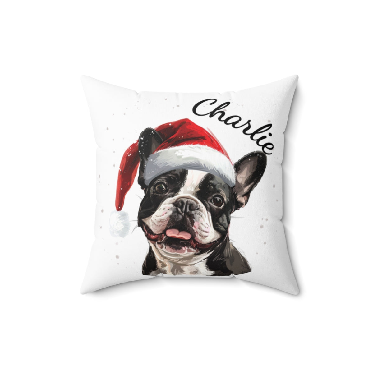 Christmas dog Cushions_French-Bulldog-1 Personalised Dog Christmas Spun Polyester Square Throw Cushion with Insert