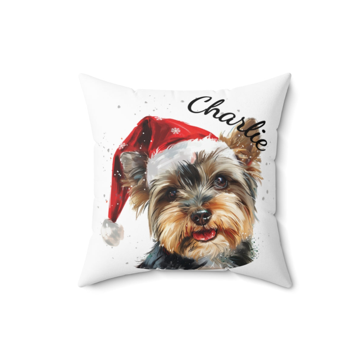 Christmas dog Cushions_Yorkshire-Terrier-2 Personalised Dog Christmas Spun Polyester Square Throw Cushion with Insert - Maltese