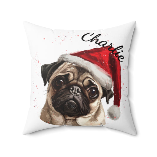 Christmas dog Cushions_Pug-2 Personalised Dog Christmas Spun Polyester Square Throw Cushion with Insert - Maltese
