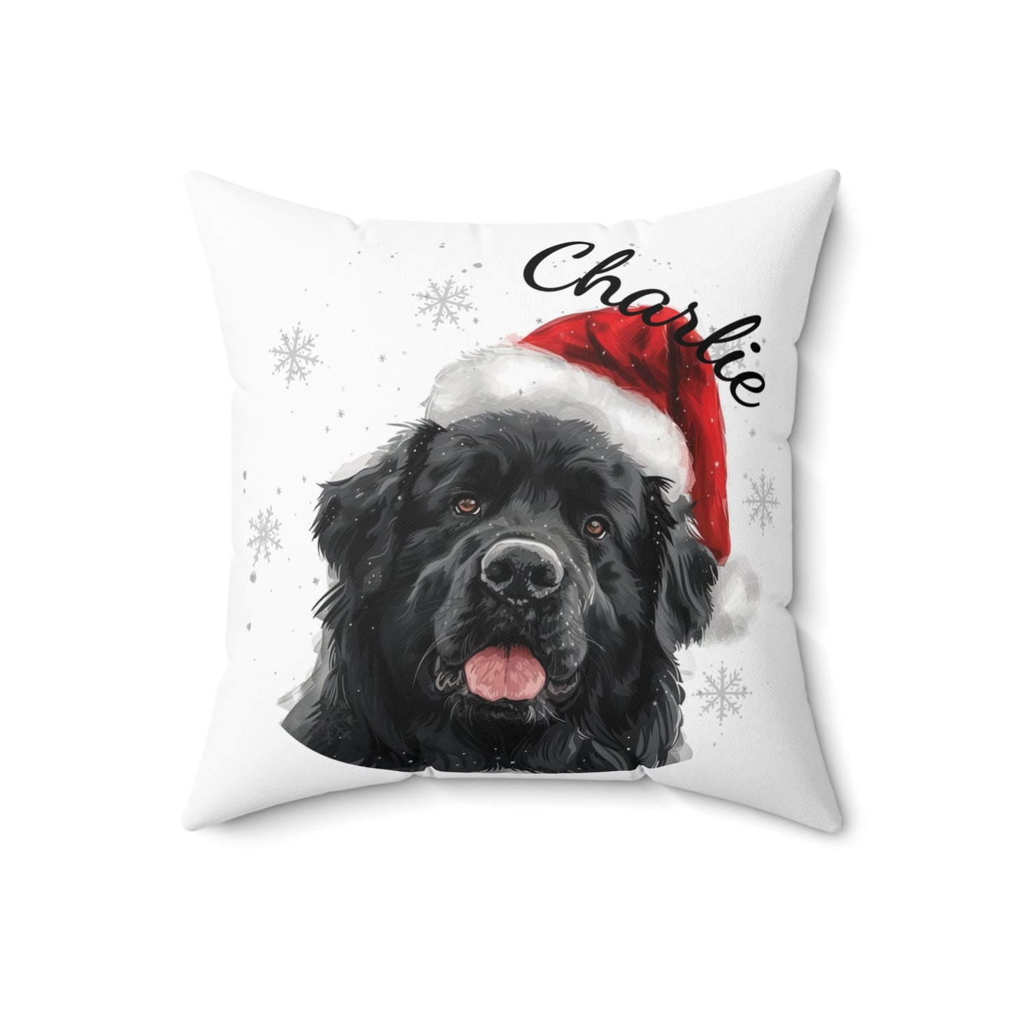 Newfoundland Dog Pillow, Personalized Christmas Pet Cushion, Gift for Dog Lovers, Santa Hat Dog Decor, Custom Name Pillow, Holiday Pet Gift