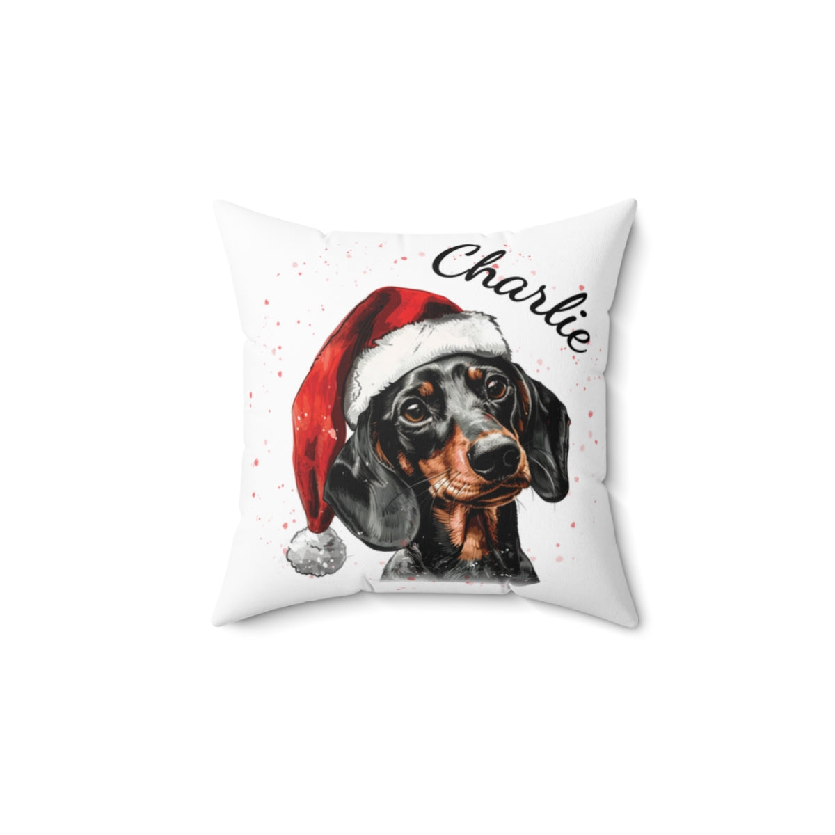 Christmas dog Cushions_Dachshund-2 Personalised Dog Christmas Spun Polyester Square Throw Cushion with Insert