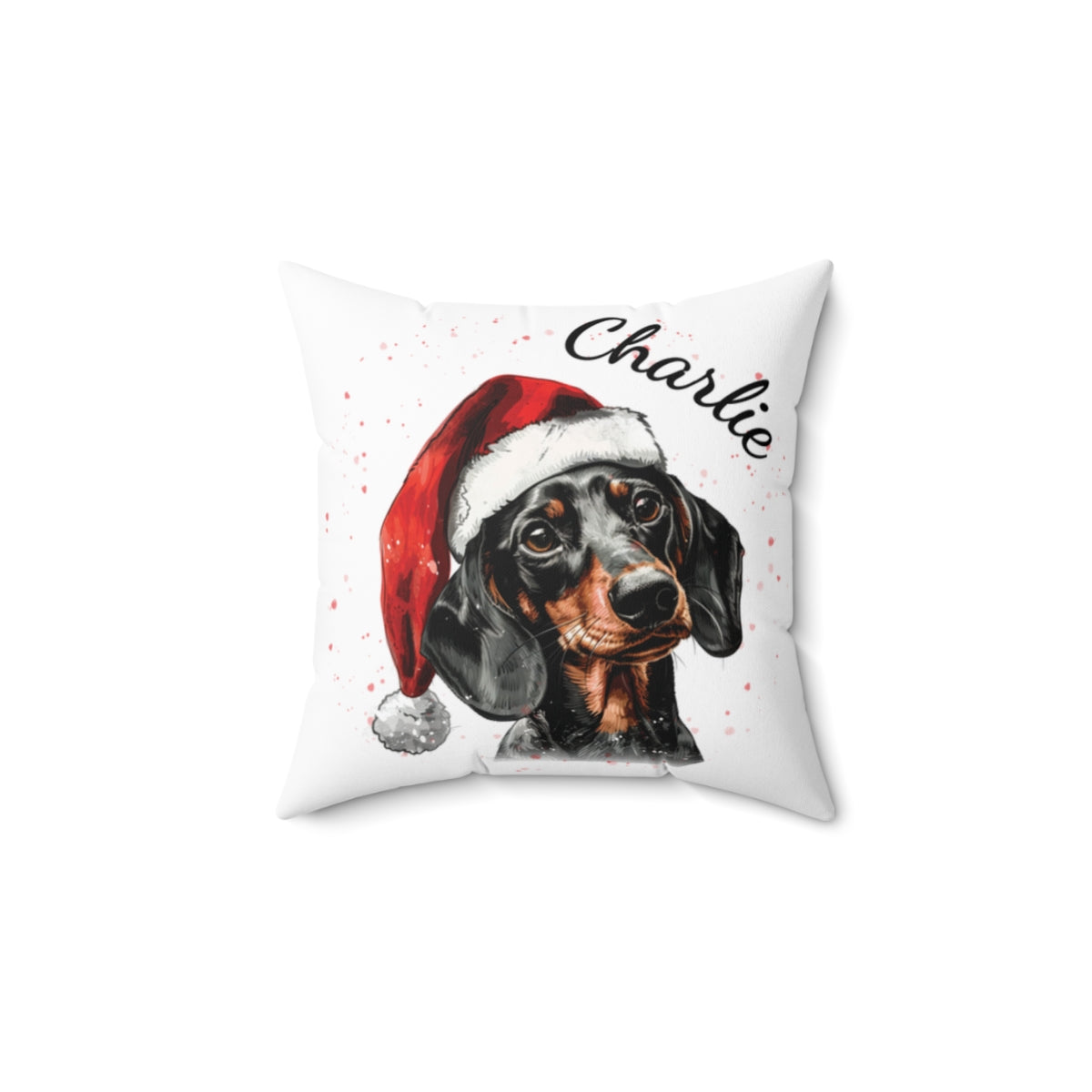 Christmas dog Cushions_Dachshund-2 Personalised Dog Christmas Spun Polyester Square Throw Cushion with Insert