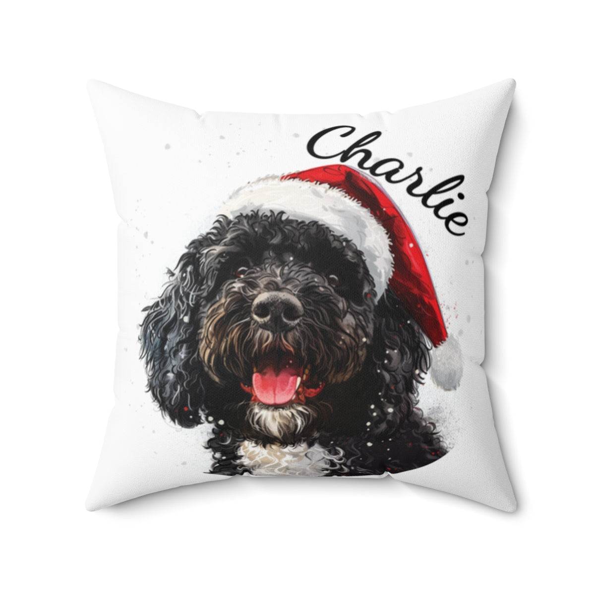 Christmas dog Cushions_Portuguese-Water-2 Personalised Dog Christmas Spun Polyester Square Throw Cushion with Insert - Maltese
