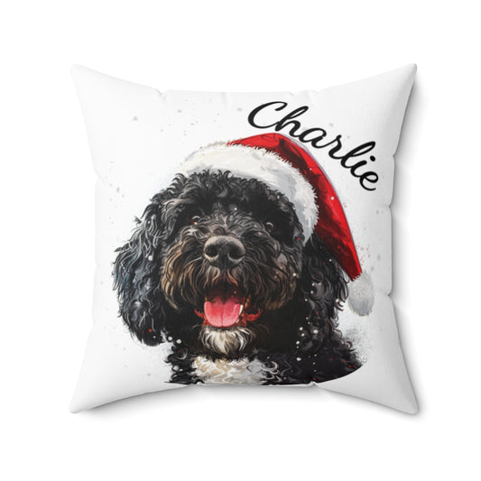 Christmas dog Cushions_Portuguese-Water-2 Personalised Dog Christmas Spun Polyester Square Throw Cushion with Insert - Maltese