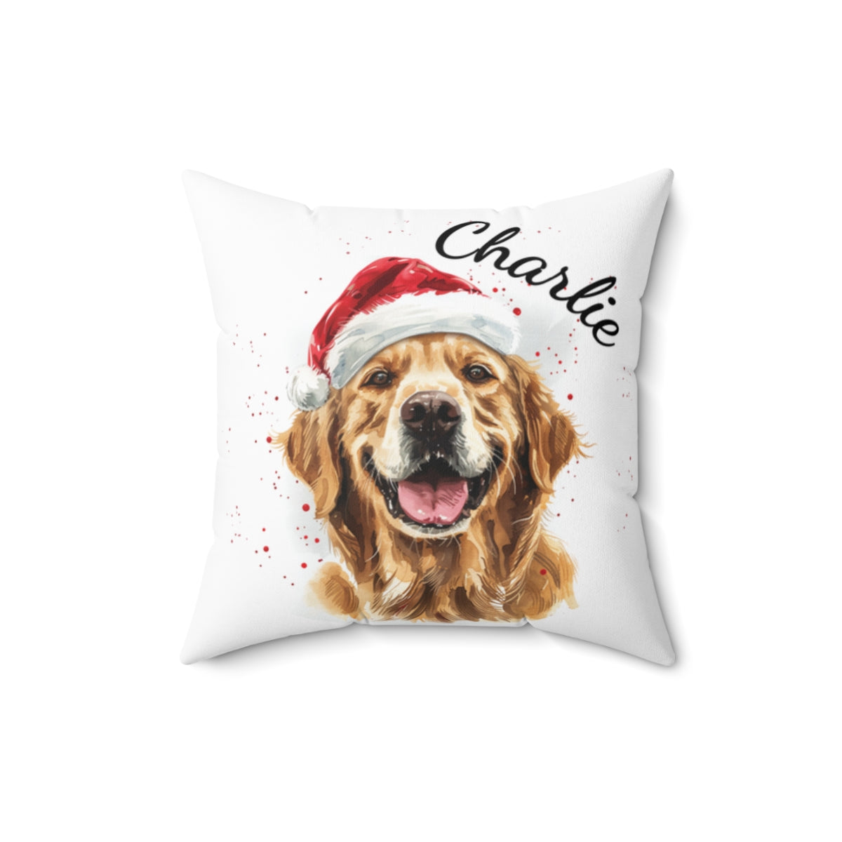 Christmas dog Cushions_Golden-Retreiver-1 Personalised Dog Christmas Spun Polyester Square Throw Cushion with Insert
