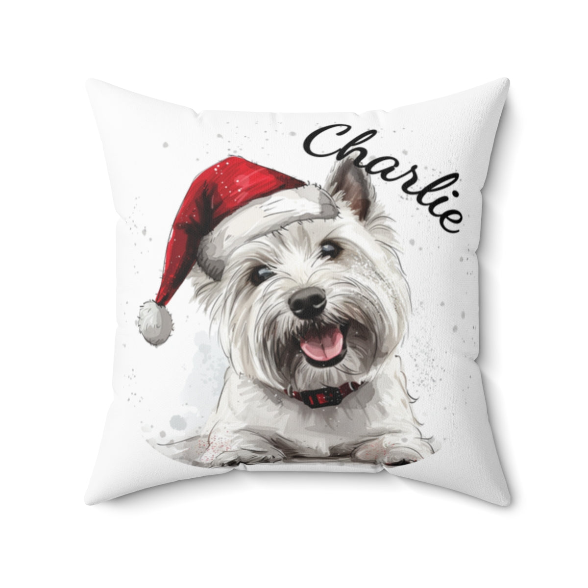 Christmas dog Cushions_West-Highland-Terrier-1 Personalised Dog Christmas Spun Polyester Square Throw Cushion with Insert - Maltese