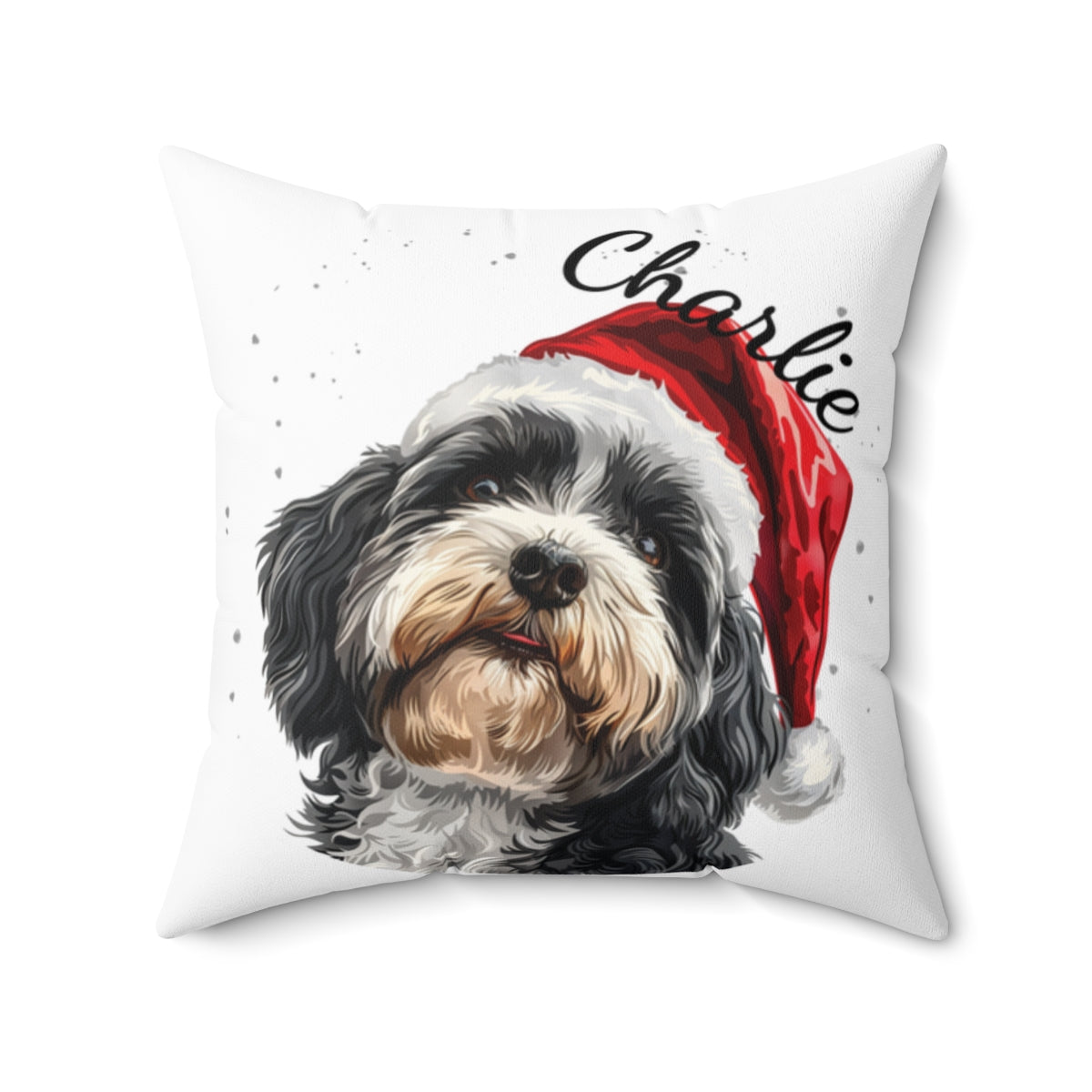 Christmas dog Cushions_Havanese-3 Personalised Dog Christmas Spun Polyester Square Throw Cushion with Insert