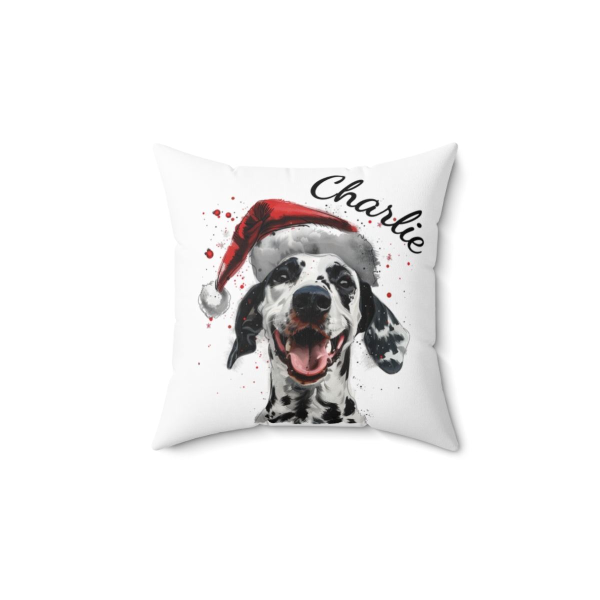 Christmas dog Cushions_Dalmation-2 Personalised Dog Christmas Spun Polyester Square Throw Cushion with Insert