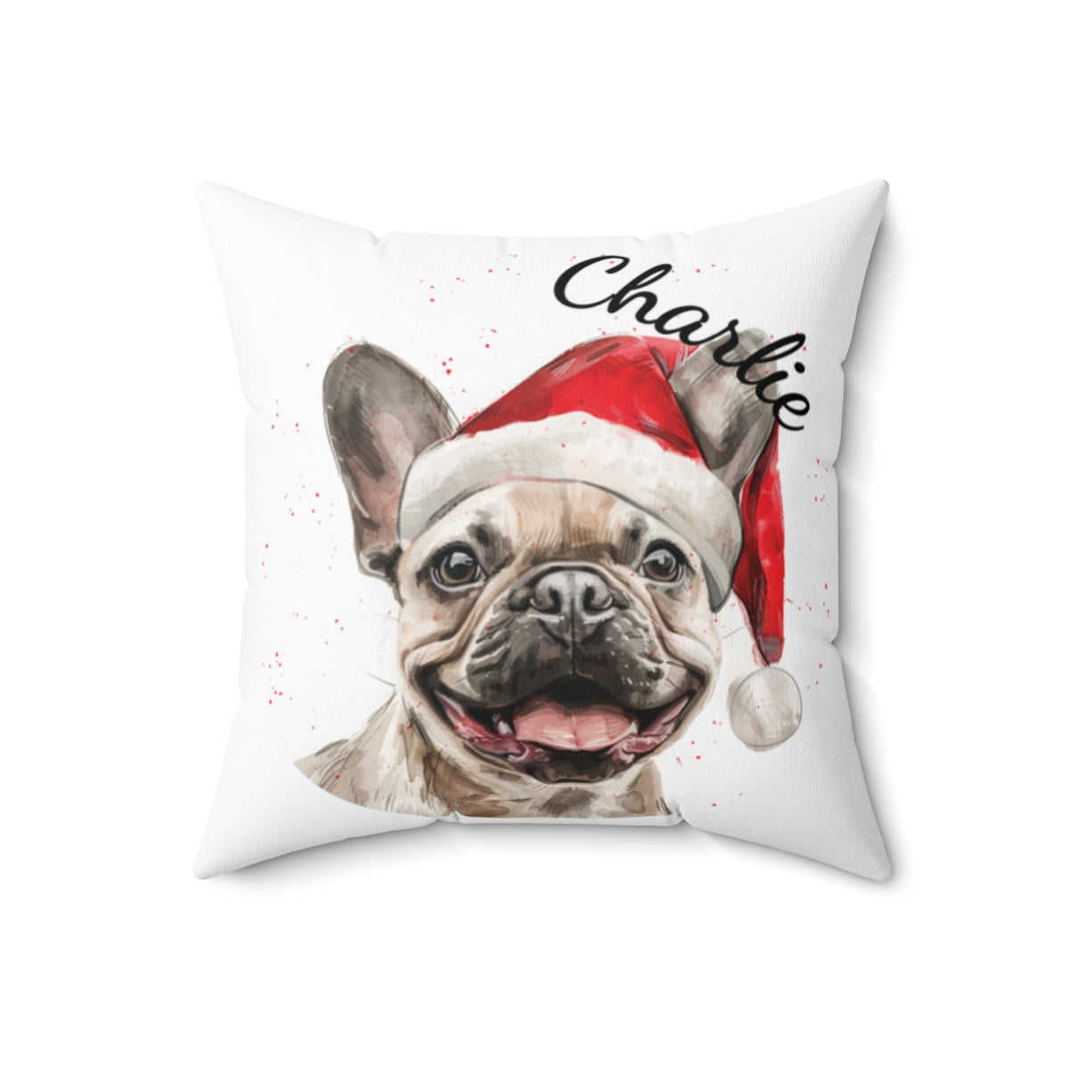 Christmas dog Cushions_French-Bulldog-3 Personalised Dog Christmas Spun Polyester Square Throw Cushion with Insert