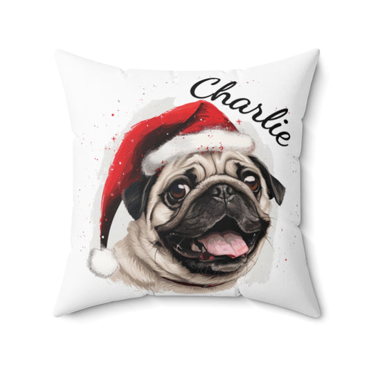 Christmas dog Cushions_Pug-3 Personalised Dog Christmas Spun Polyester Square Throw Cushion with Insert - Maltese