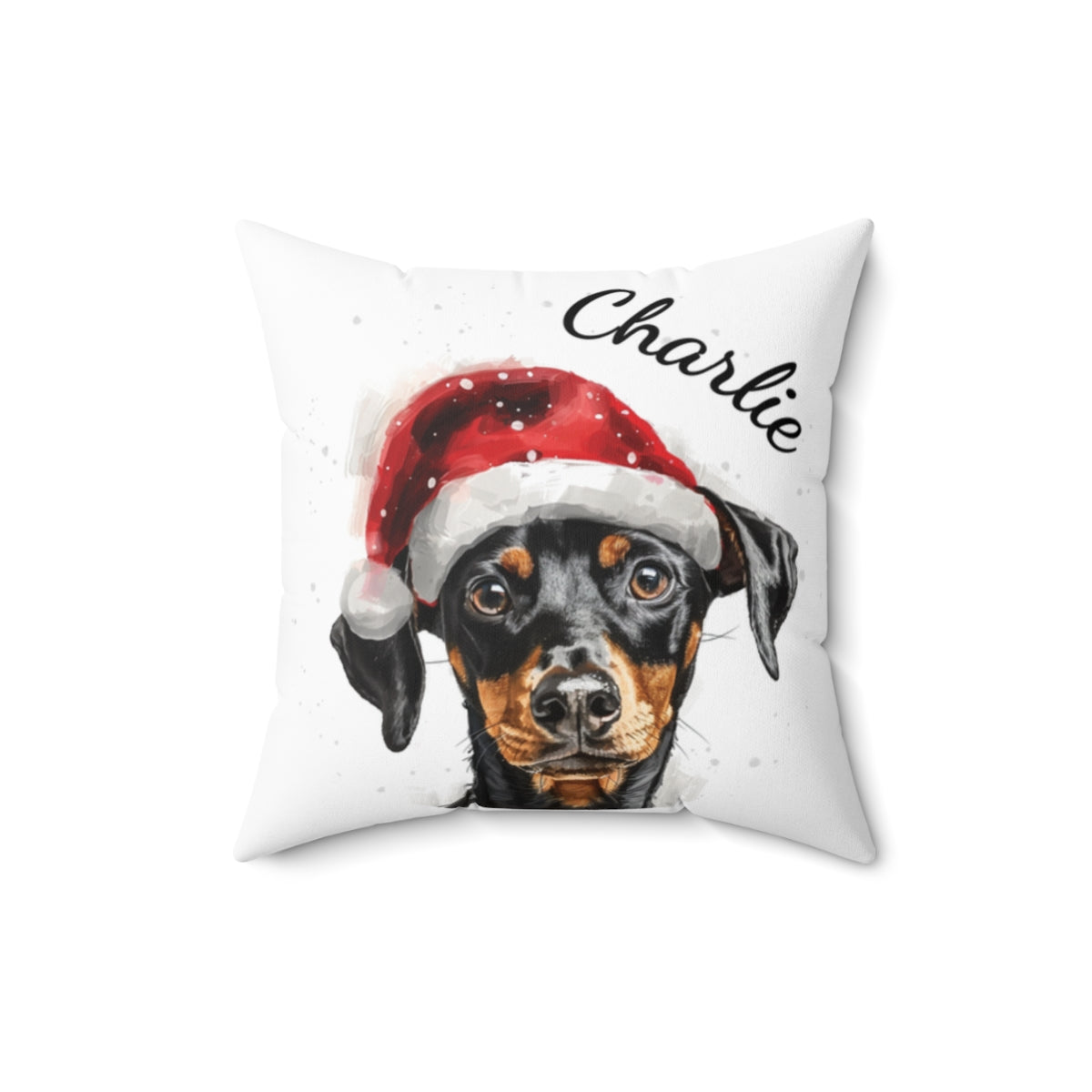Christmas dog Cushions_German-Pinscher-1 Personalised Dog Christmas Spun Polyester Square Throw Cushion with Insert