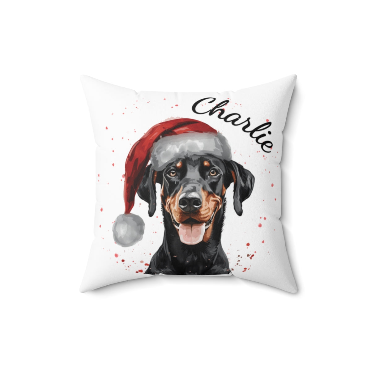 Christmas dog Cushions_Doberman-1 Personalised Dog Christmas Spun Polyester Square Throw Cushion with Insert