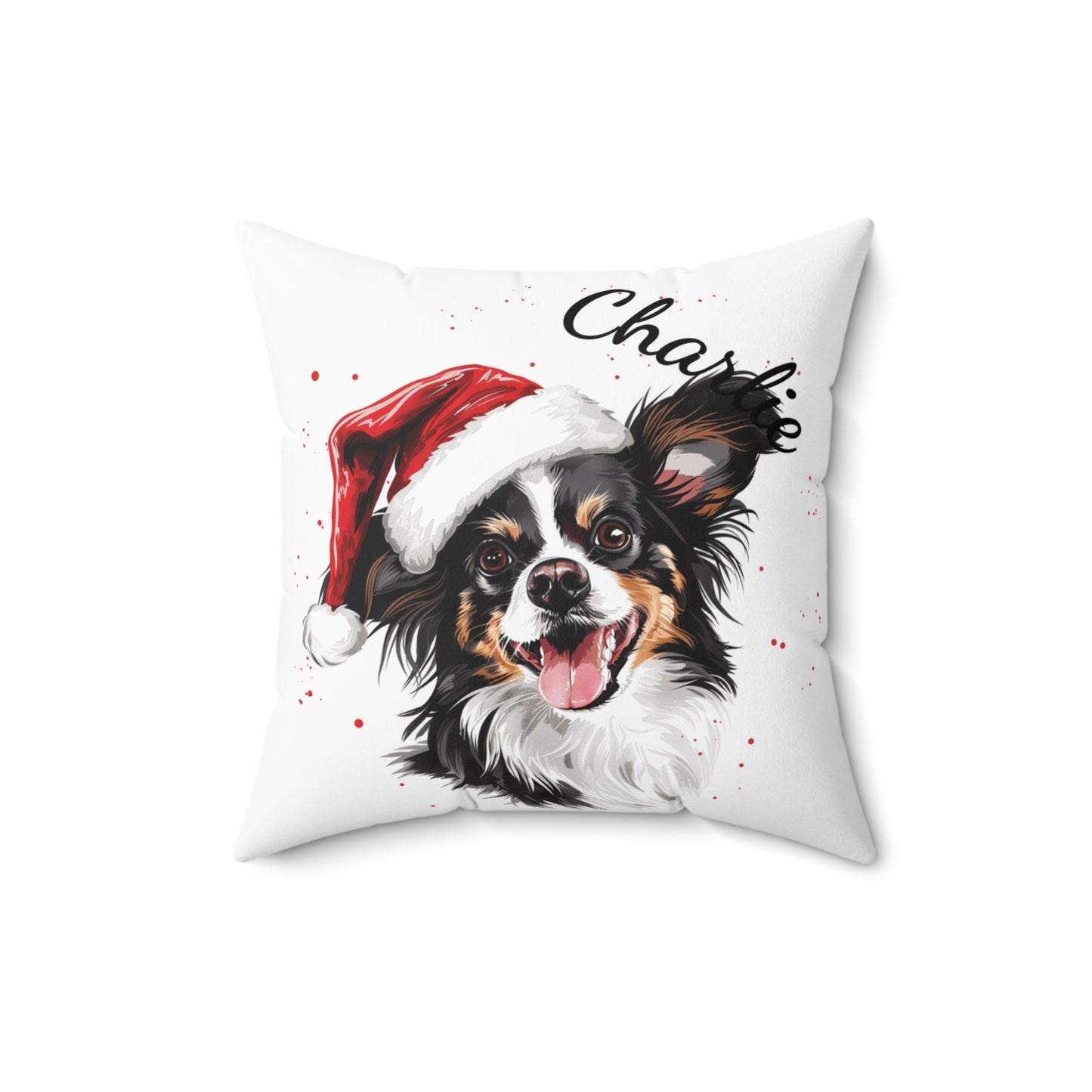 Christmas Dog Cushion Personalized Papillon Pillow with Insert Holiday Pet Gift