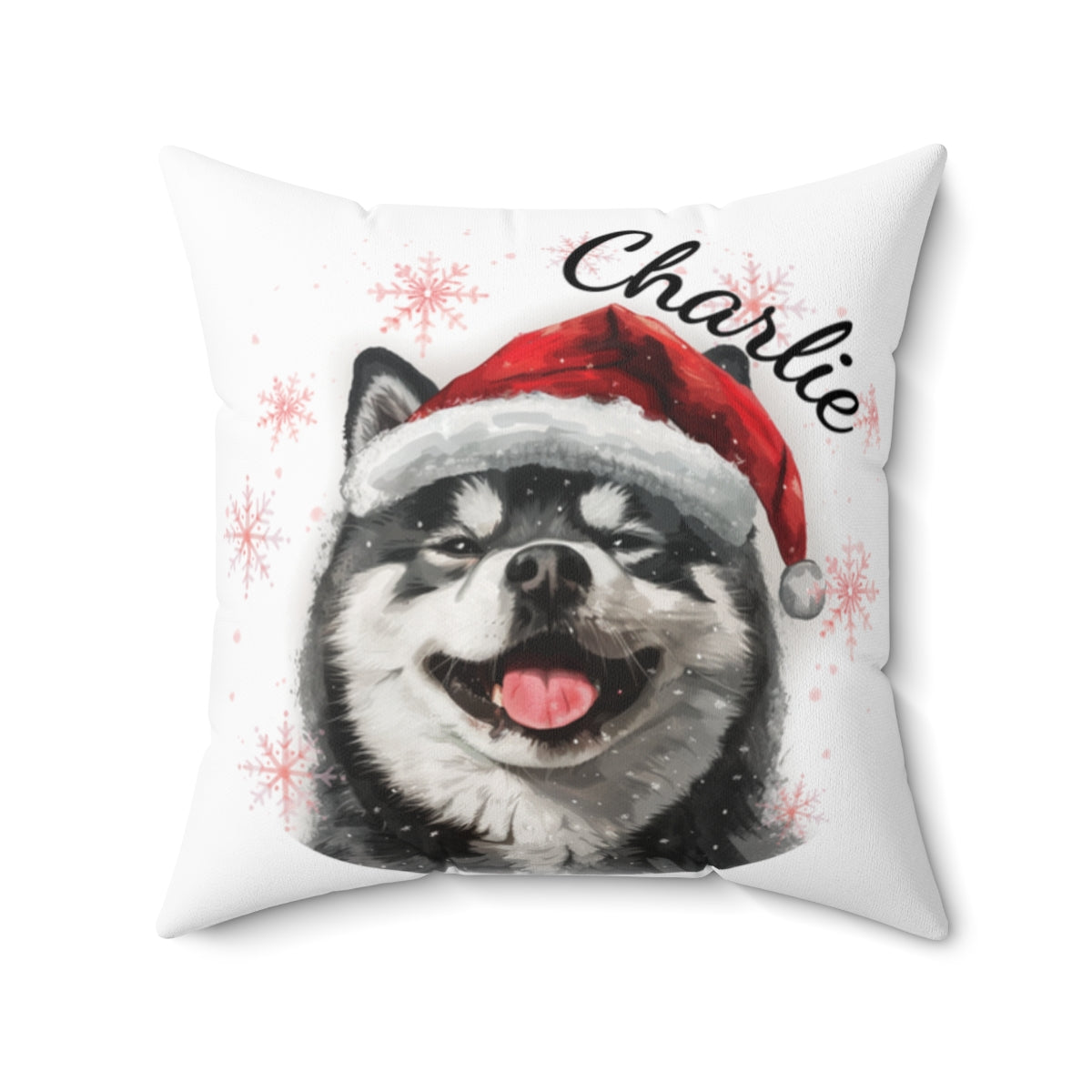 Christmas dog Cushions_Akita-2 Personalised Dog Christmas Spun Polyester Square Throw Cushion with Insert