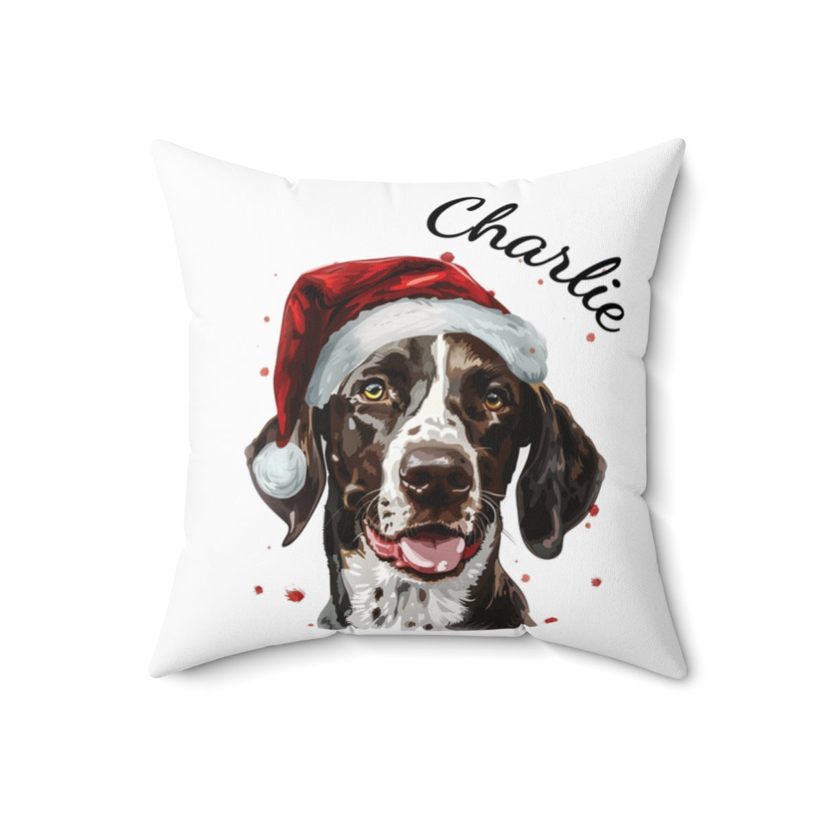 Christmas dog Cushions_English-Pointer-1 Personalised Dog Christmas Spun Polyester Square Throw Cushion with Insert
