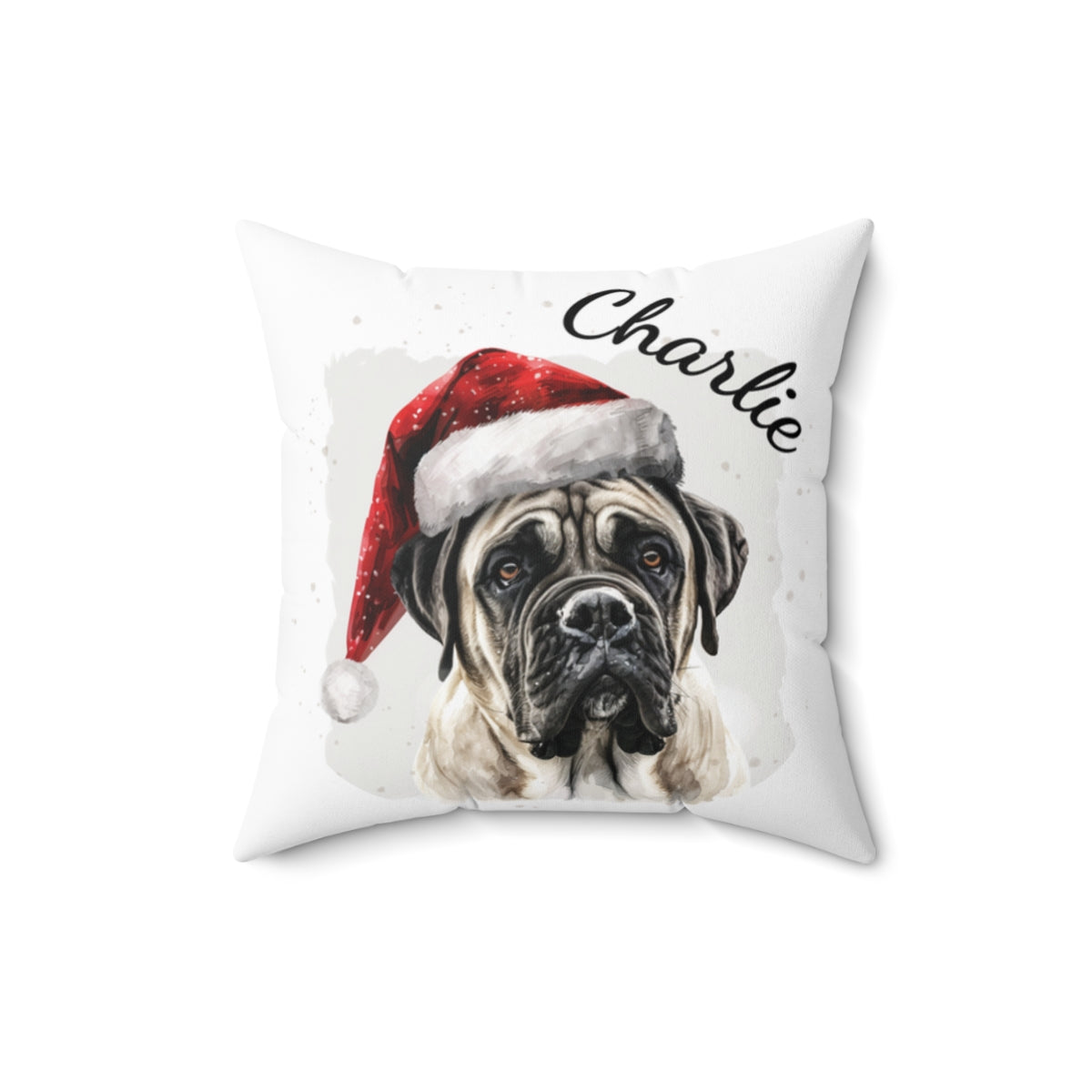 Christmas dog Cushions_English-Mastiff-2 Personalised Dog Christmas Spun Polyester Square Throw Cushion with Insert