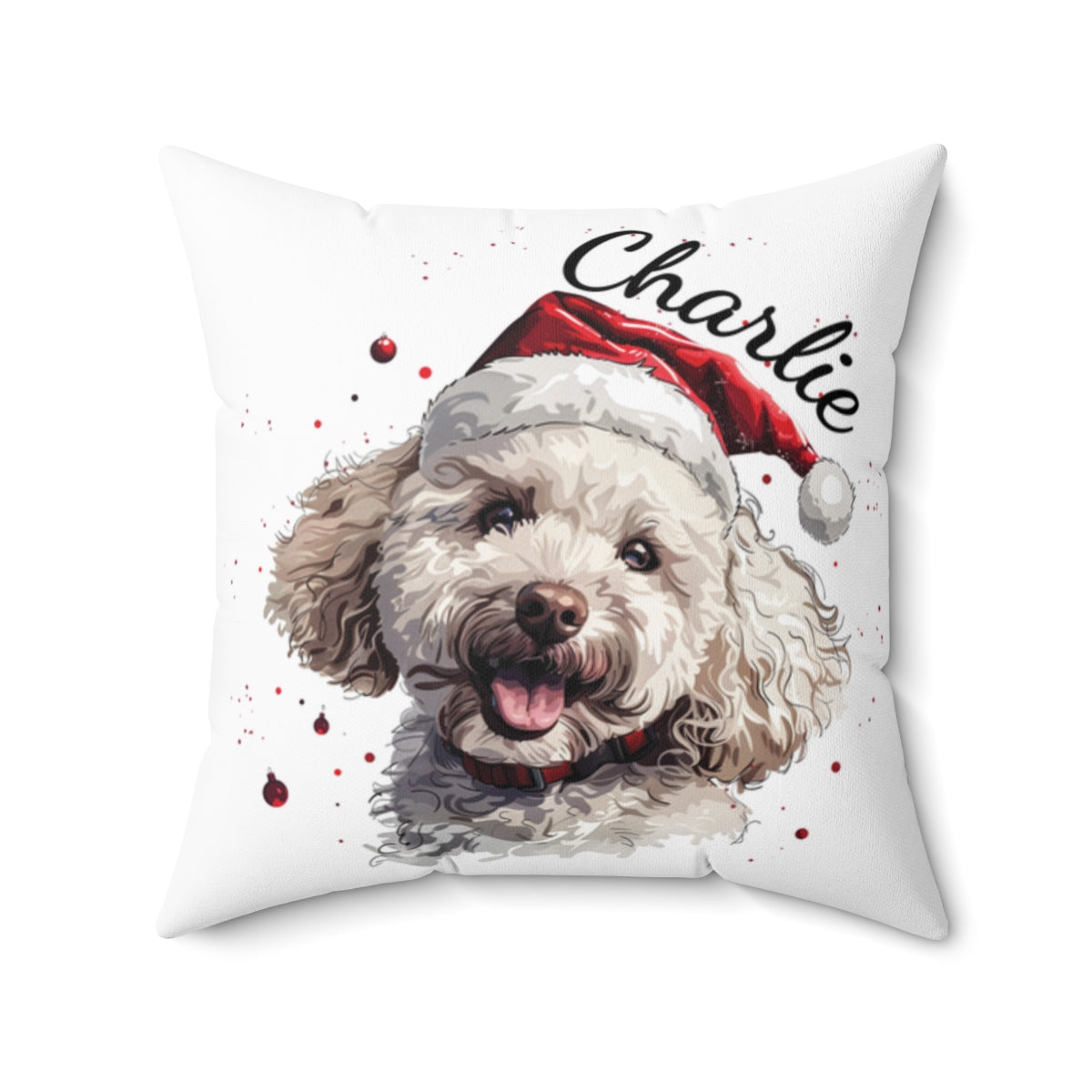 Christmas dog Cushions_Poodle-3 Personalised Dog Christmas Spun Polyester Square Throw Cushion with Insert