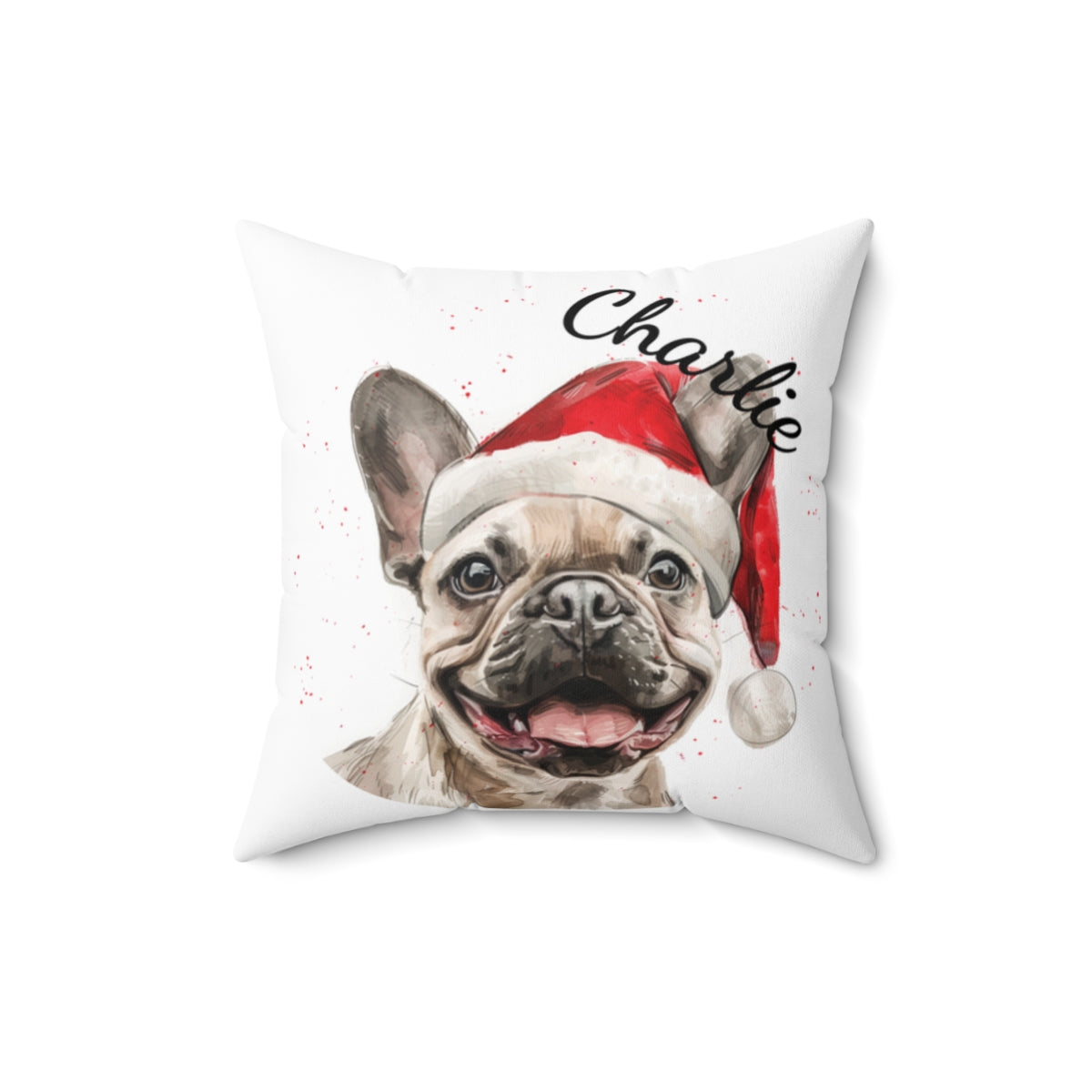 Christmas dog Cushions_French-Bulldog-3 Personalised Dog Christmas Spun Polyester Square Throw Cushion with Insert