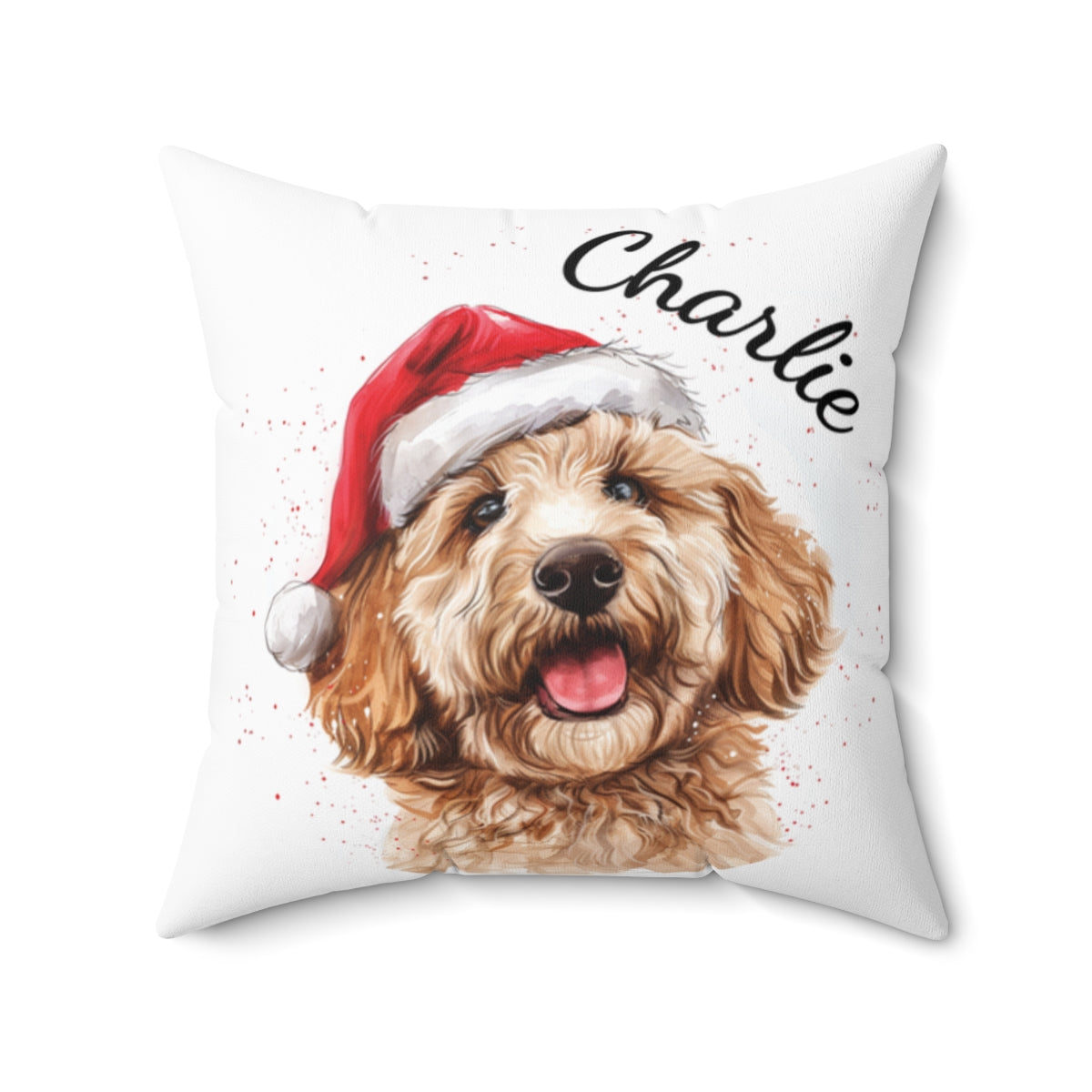Christmas dog Cushions_Goldendoodle-1 Personalised Dog Christmas Spun Polyester Square Throw Cushion with Insert