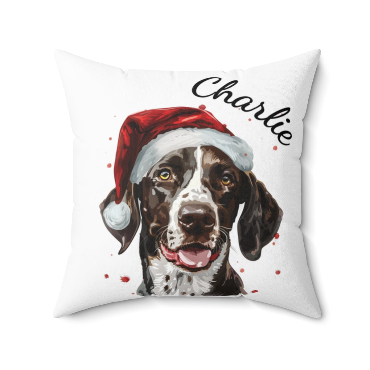 Christmas dog Cushions_English-Pointer-1 Personalised Dog Christmas Spun Polyester Square Throw Cushion with Insert