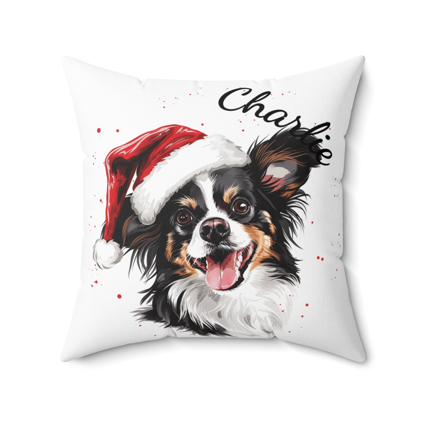 Christmas Dog Cushion Personalized Papillon Pillow with Insert Holiday Pet Gift