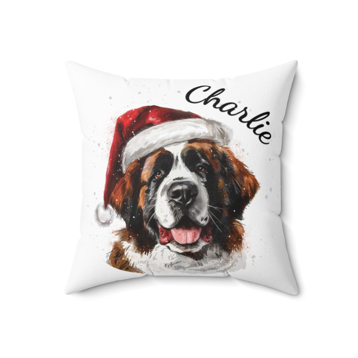 Christmas dog Cushions_Saint-Bernard-2 Personalised Dog Christmas Spun Polyester Square Throw Cushion with Insert