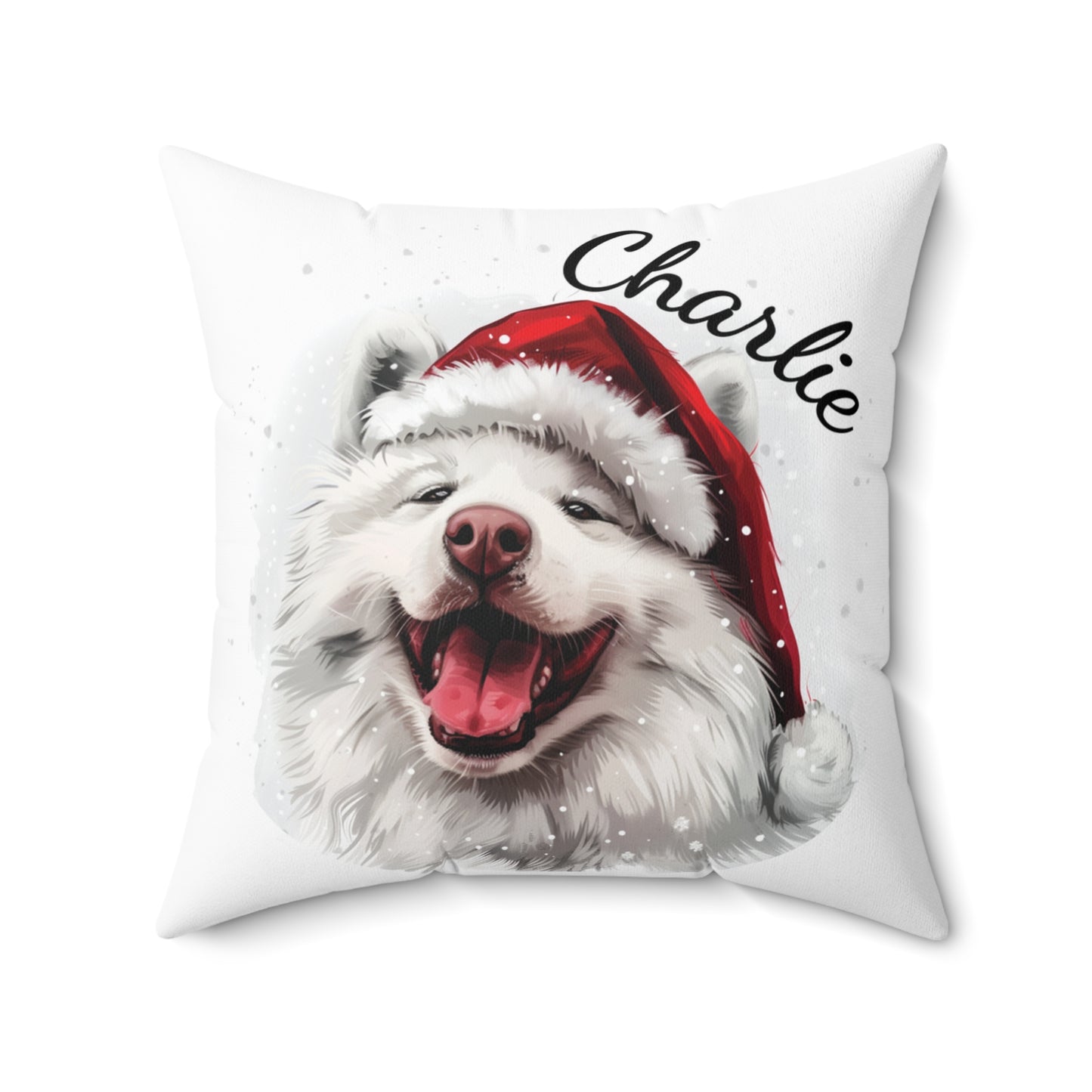 Personalized Dog Christmas Cushion, Samoyed Throw Pillow, Custom Pet Gift, Dog Lover Pillow, Holiday Decor, Santa Hat Dog Pillow