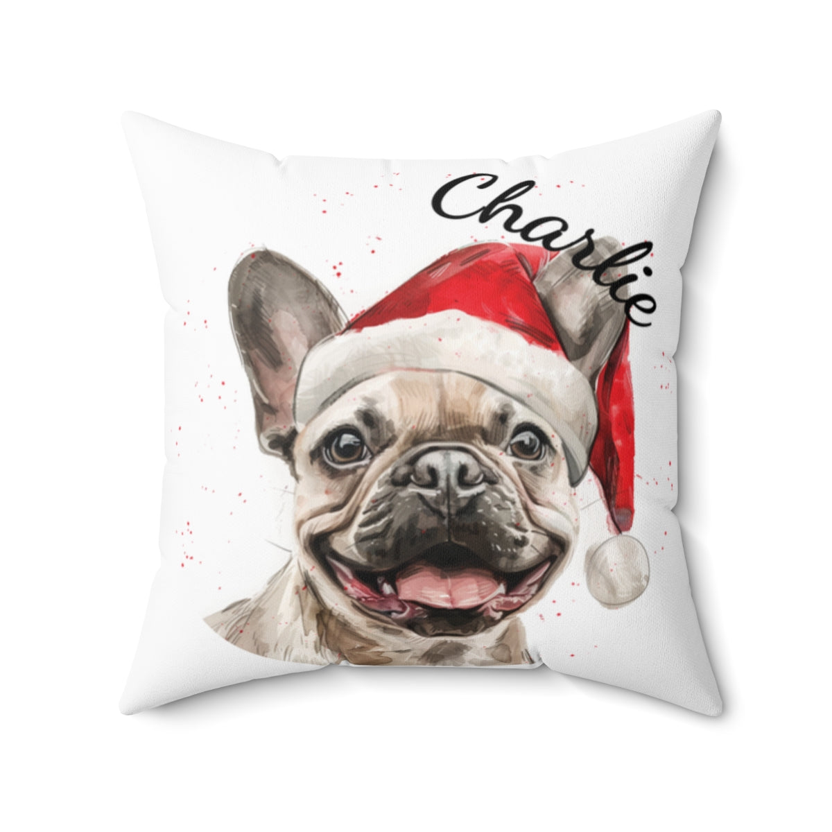 Christmas dog Cushions_French-Bulldog-3 Personalised Dog Christmas Spun Polyester Square Throw Cushion with Insert