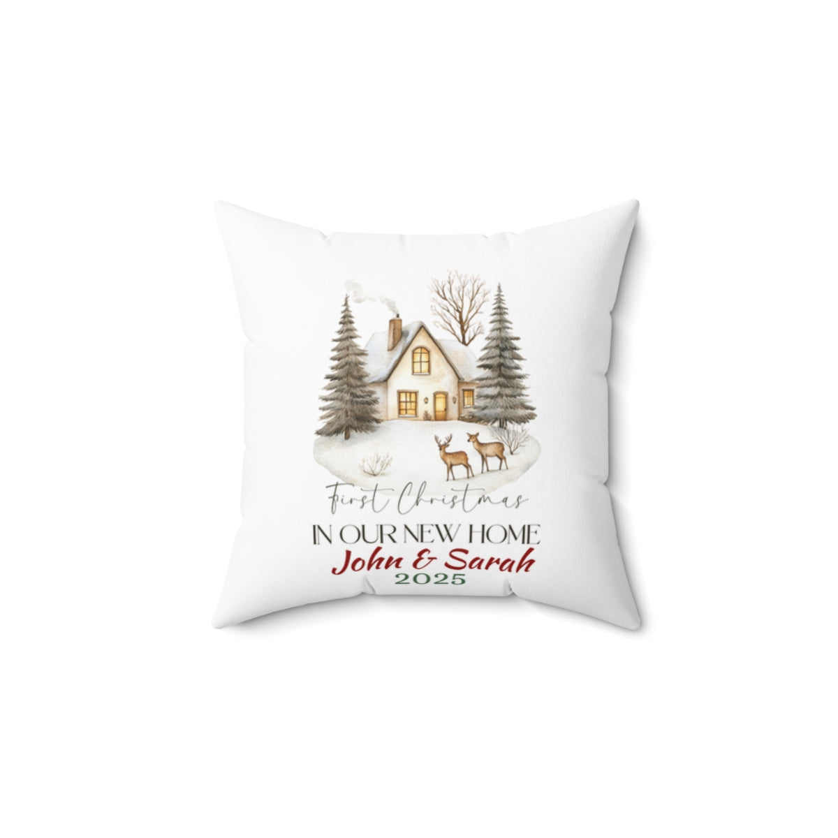 Christmas Home Cushions_14, Our First Christmas in our New home Square Throw Pillow