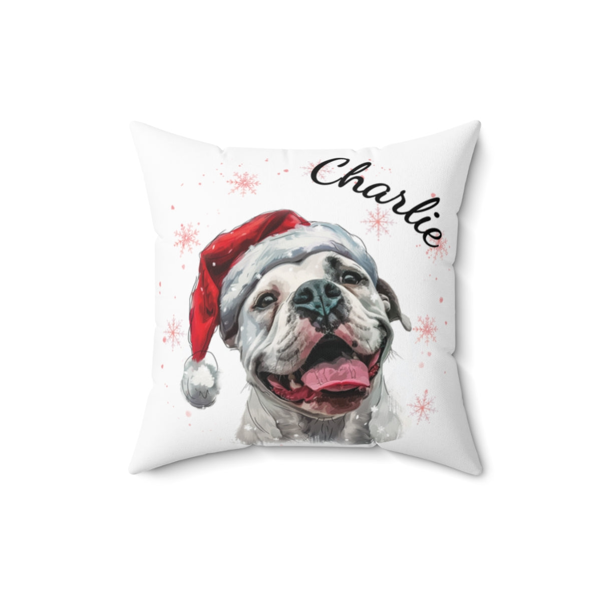 Christmas dog Cushions_American-Bulldogdog-1 Personalised Dog Christmas Spun Polyester Square Throw Cushion with Insert