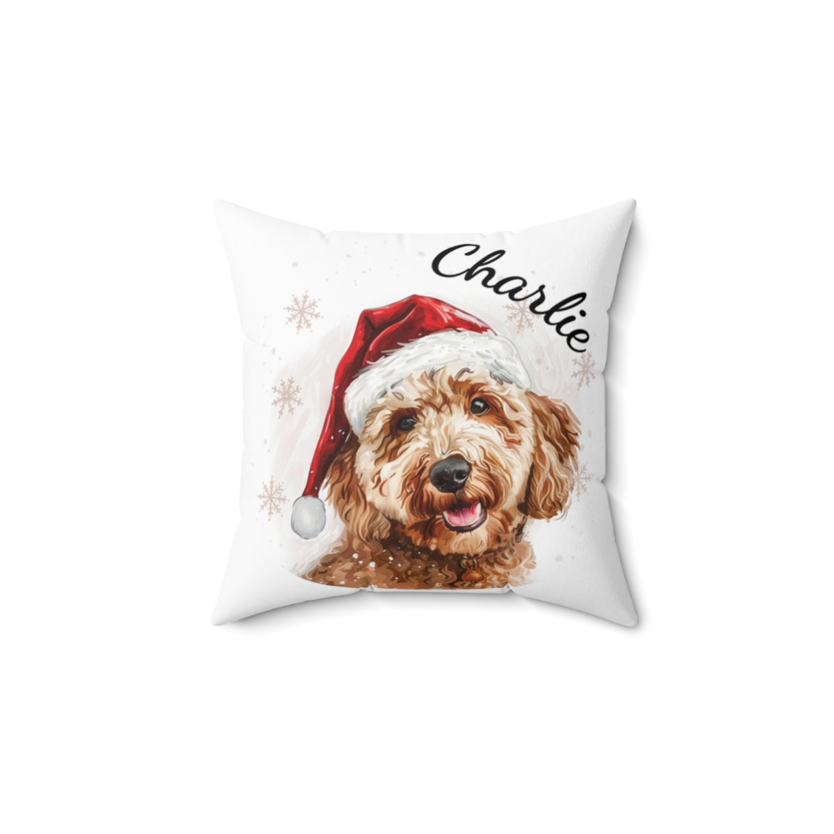 Christmas dog Cushions_Goldendoodle-2 Personalised Dog Christmas Spun Polyester Square Throw Cushion with Insert
