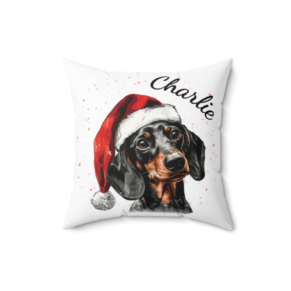 Christmas dog Cushions_Dachshund-2 Personalised Dog Christmas Spun Polyester Square Throw Cushion with Insert