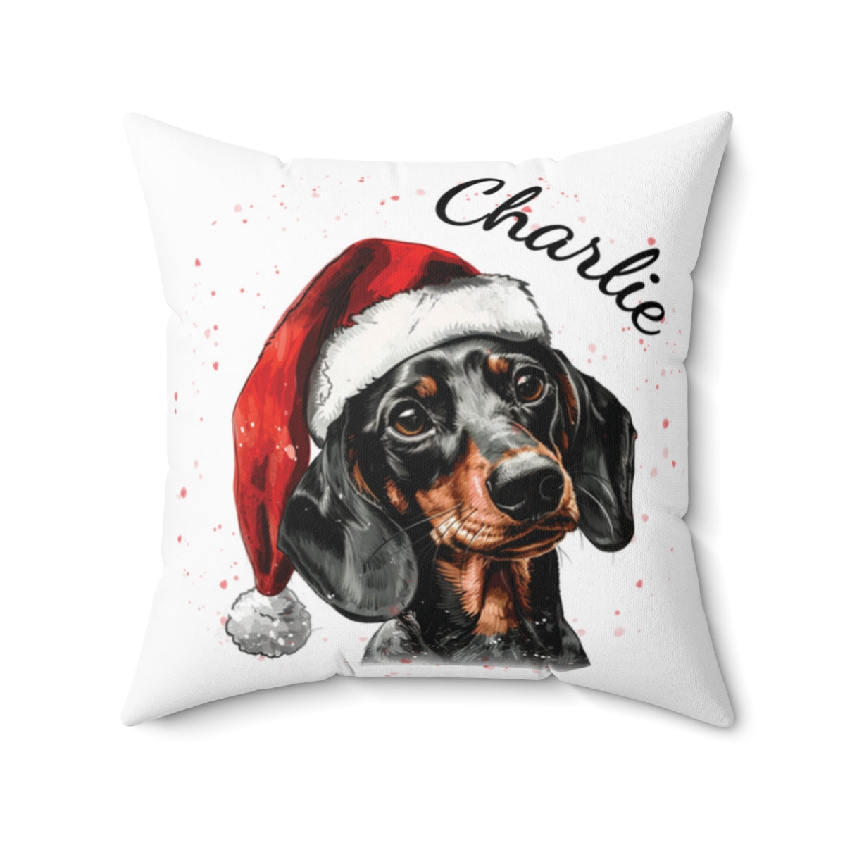 Christmas dog Cushions_Dachshund-2 Personalised Dog Christmas Spun Polyester Square Throw Cushion with Insert