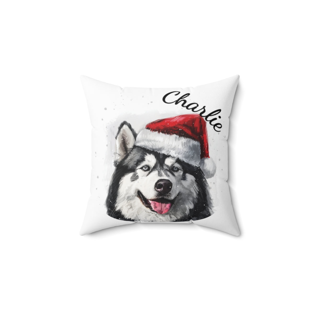 Christmas dog Cushions_Alaskan-Malamute-2 Personalised Dog Christmas Spun Polyester Square Throw Cushion with Insert