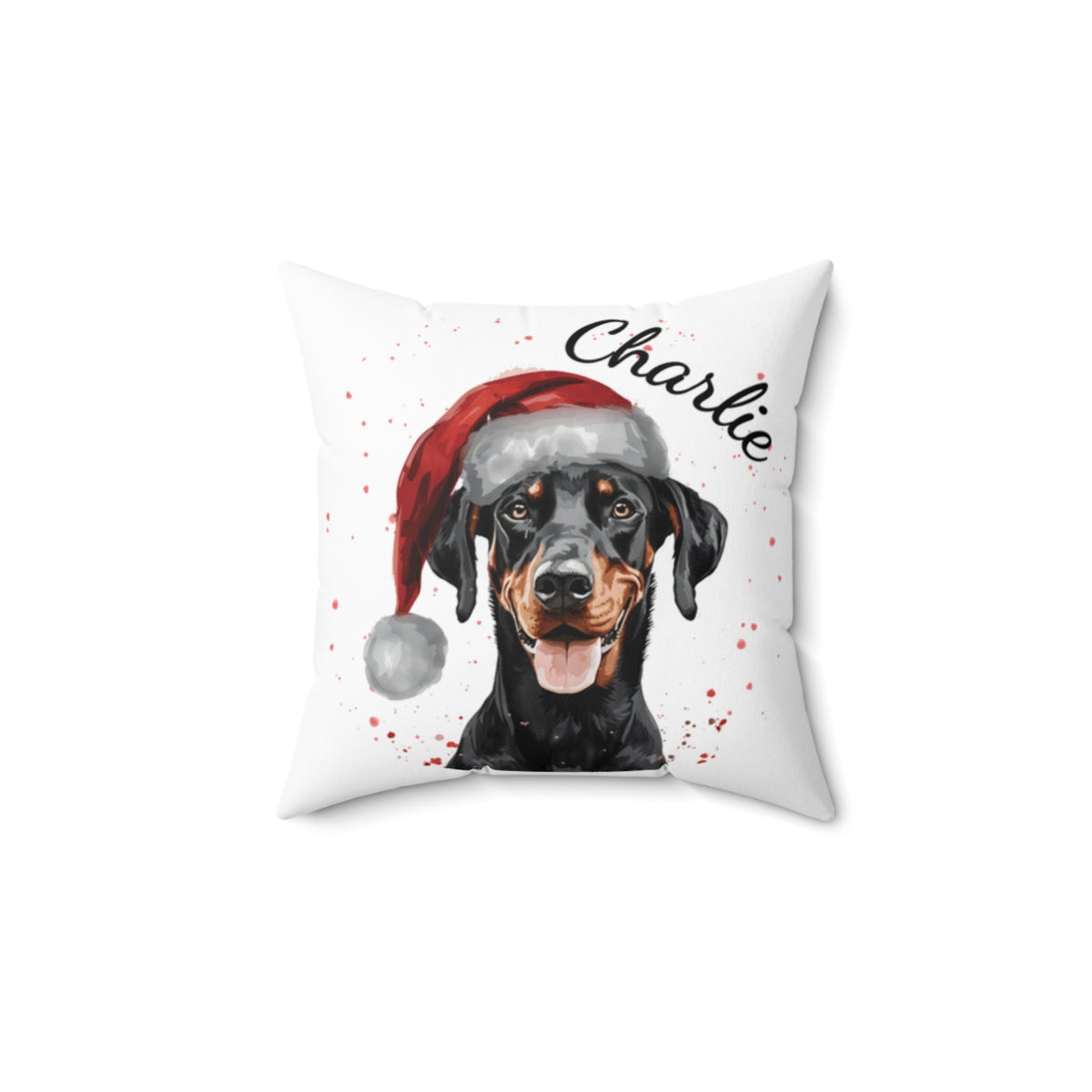 Christmas dog Cushions_Doberman-1 Personalised Dog Christmas Spun Polyester Square Throw Cushion with Insert
