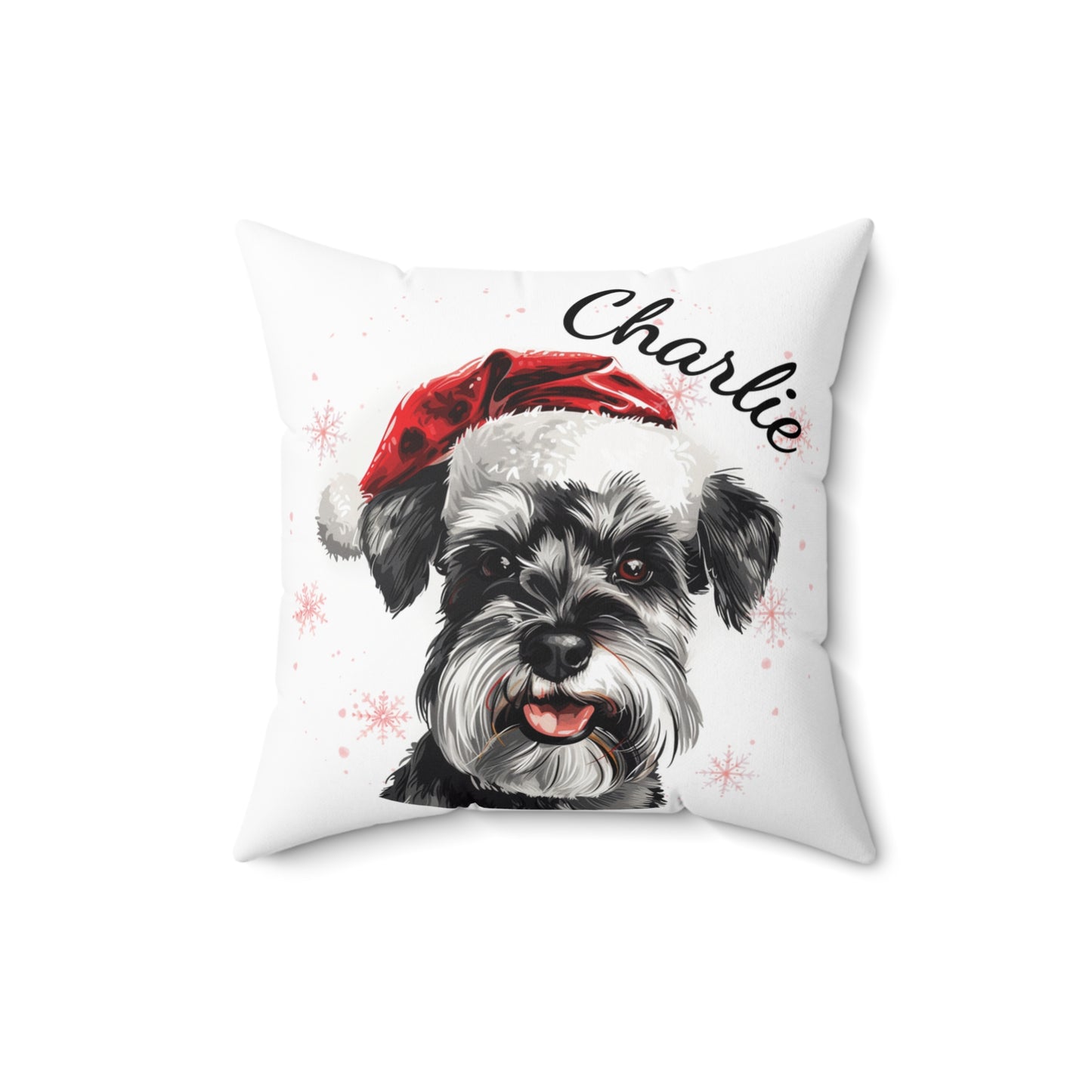 Personalized Schnauzer Christmas Cushion, Custom Dog Throw Pillow, Holiday Decor Gift, Pet Lover Christmas Gift, Schnauzer Pillow